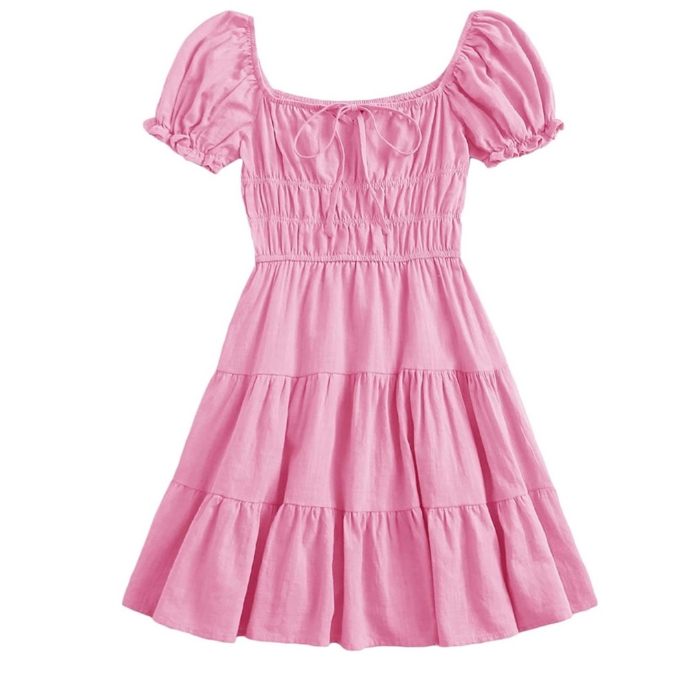 NWOT! Pink puff sleeve mini dress 💗